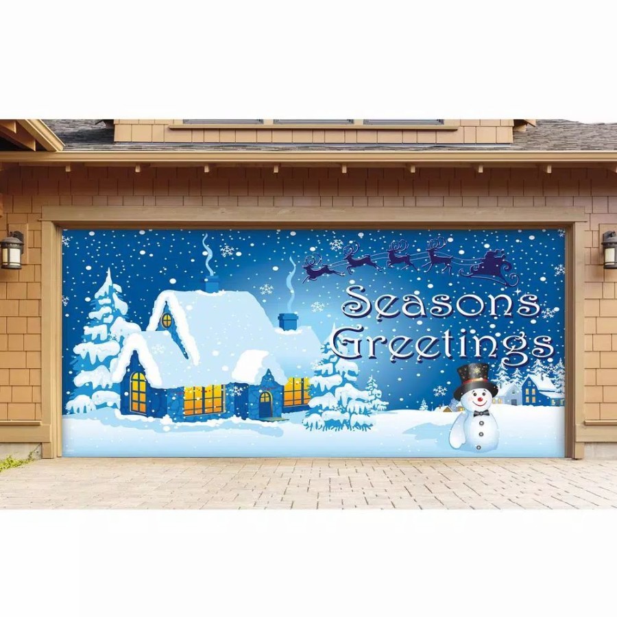 Outdoor Christmas Decorations * | My Door Decor 7 Ft. X 16 Ft. Winter Wonderland Christmas Garage Door Decor Mural For Double Car Garage