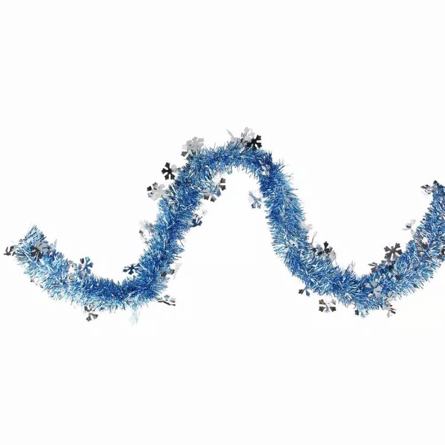 Christmas Greenery * | Northlight 12 Ft. Unlit Blue With Silver Snowflakes Christmas Tinsel Garland