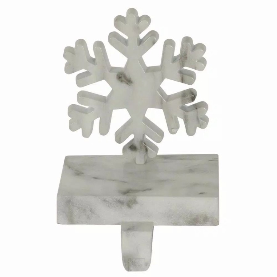 Indoor Christmas Decorations * | Northlight 7.25 In. Black And White Marbled Snowflake Christmas Stocking Holder