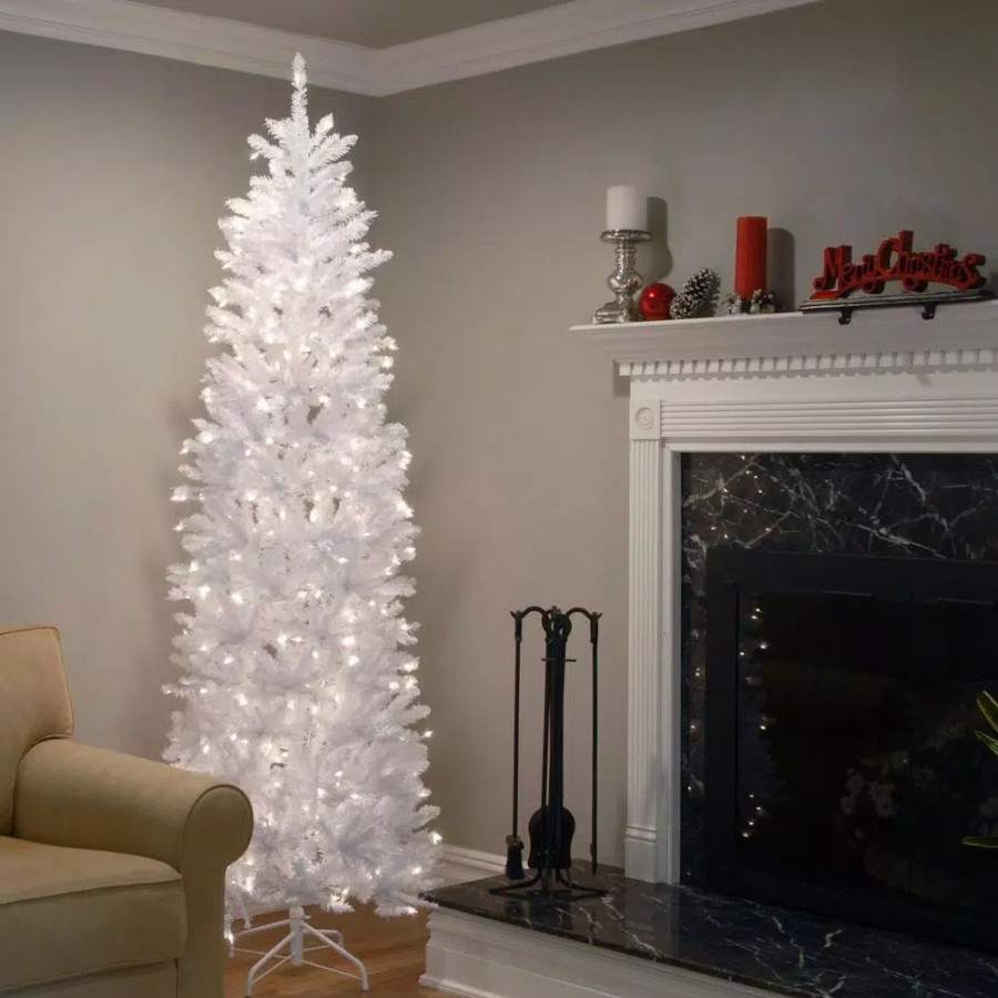 Christmas Trees * | National Tree Company 7.5 Ft. Kingswood White Fir Pencil Artificial Christmas Tree With Clear Lights