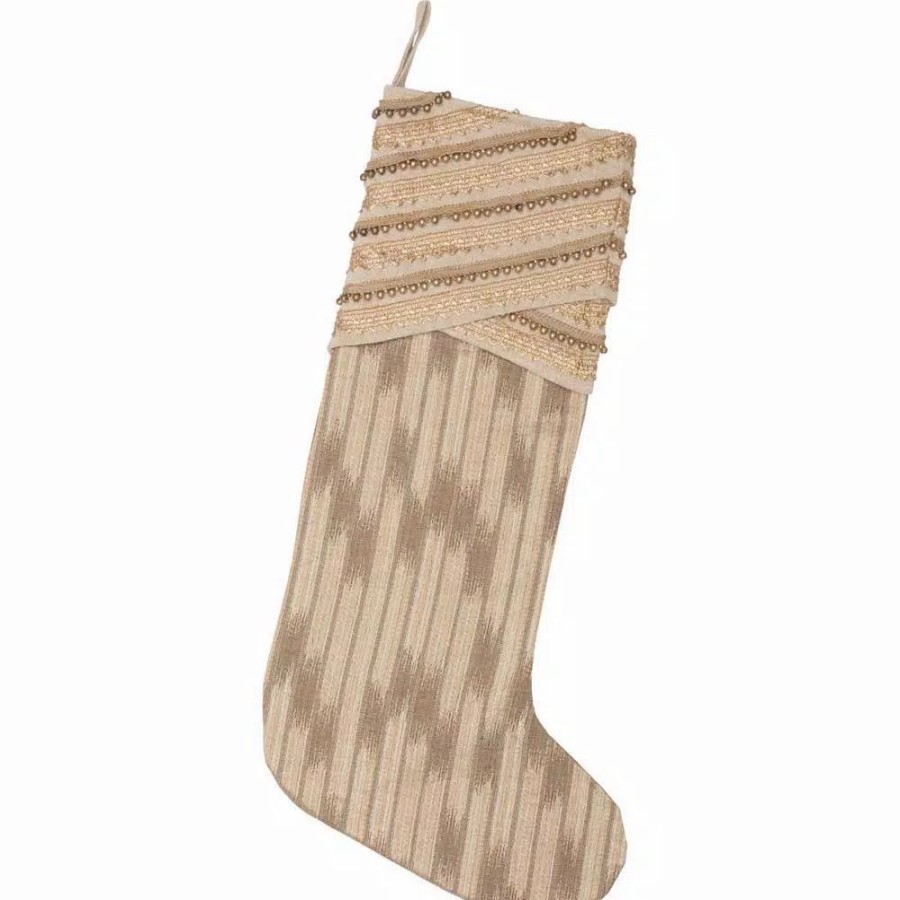 Indoor Christmas Decorations * | Vhc Brands 20 In. Cotton/Polyester/Metallic Thread Celebrate Bronze Tan Glam Christmas Decor Stocking