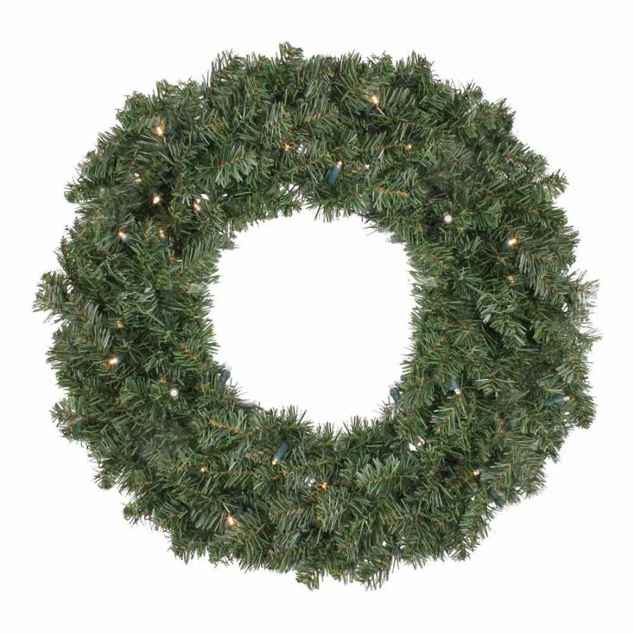 Christmas Greenery * | Northlight 30 In. B/O Pre-Lit Led Canadian Pine Artificial Christmas Wreath Clear Lights