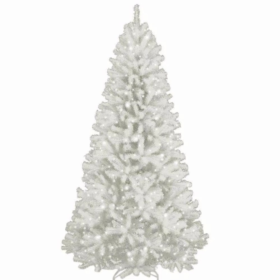 Christmas Trees * | National Tree Company 7 Ft. North Valley White Spruce Hinged Artificial Christmas Tree With Glitter And 550 Clear Lights