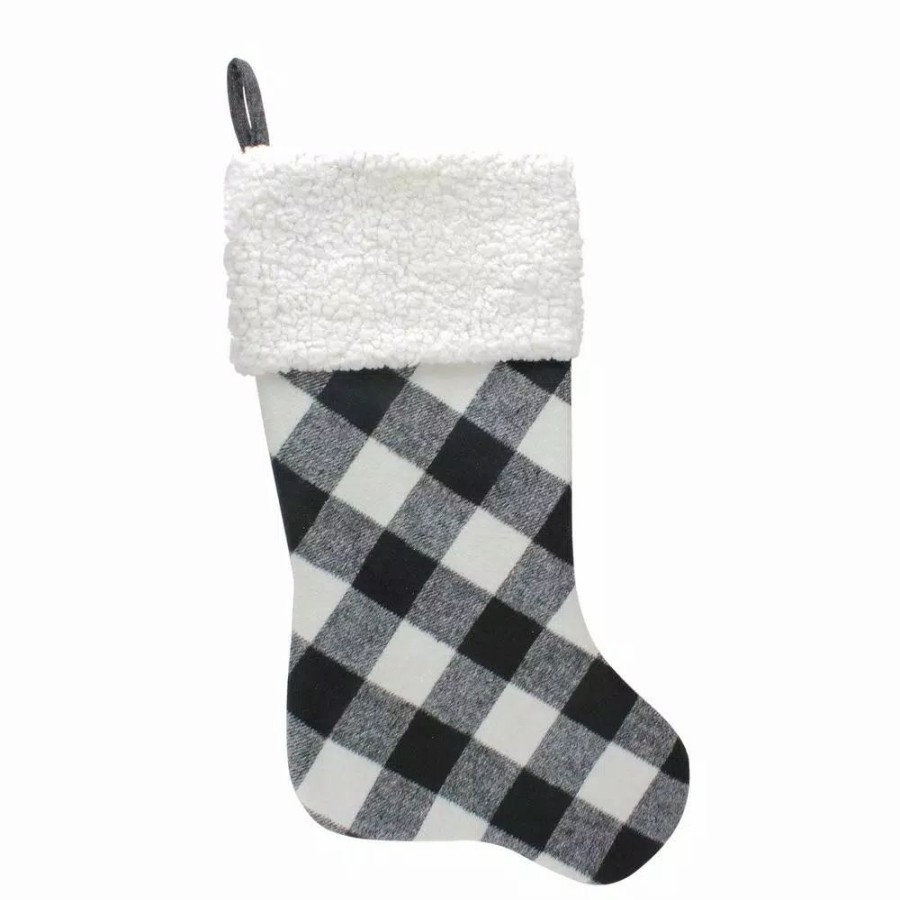 Indoor Christmas Decorations * | Northlight 23 In. Black And White Polyester Rustic Checkered Christmas Stocking