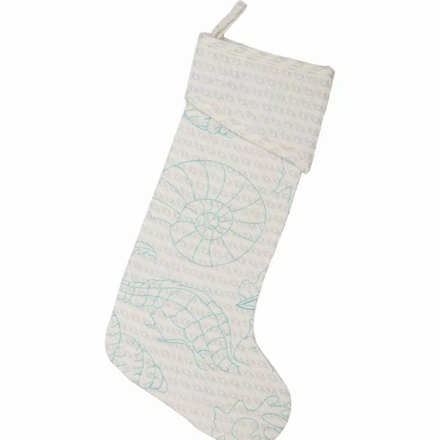 Indoor Christmas Decorations * | Vhc Brands 20 In. Cotton/Metallic Thread Arielle Bright White Coastal Christmas Decor Stocking