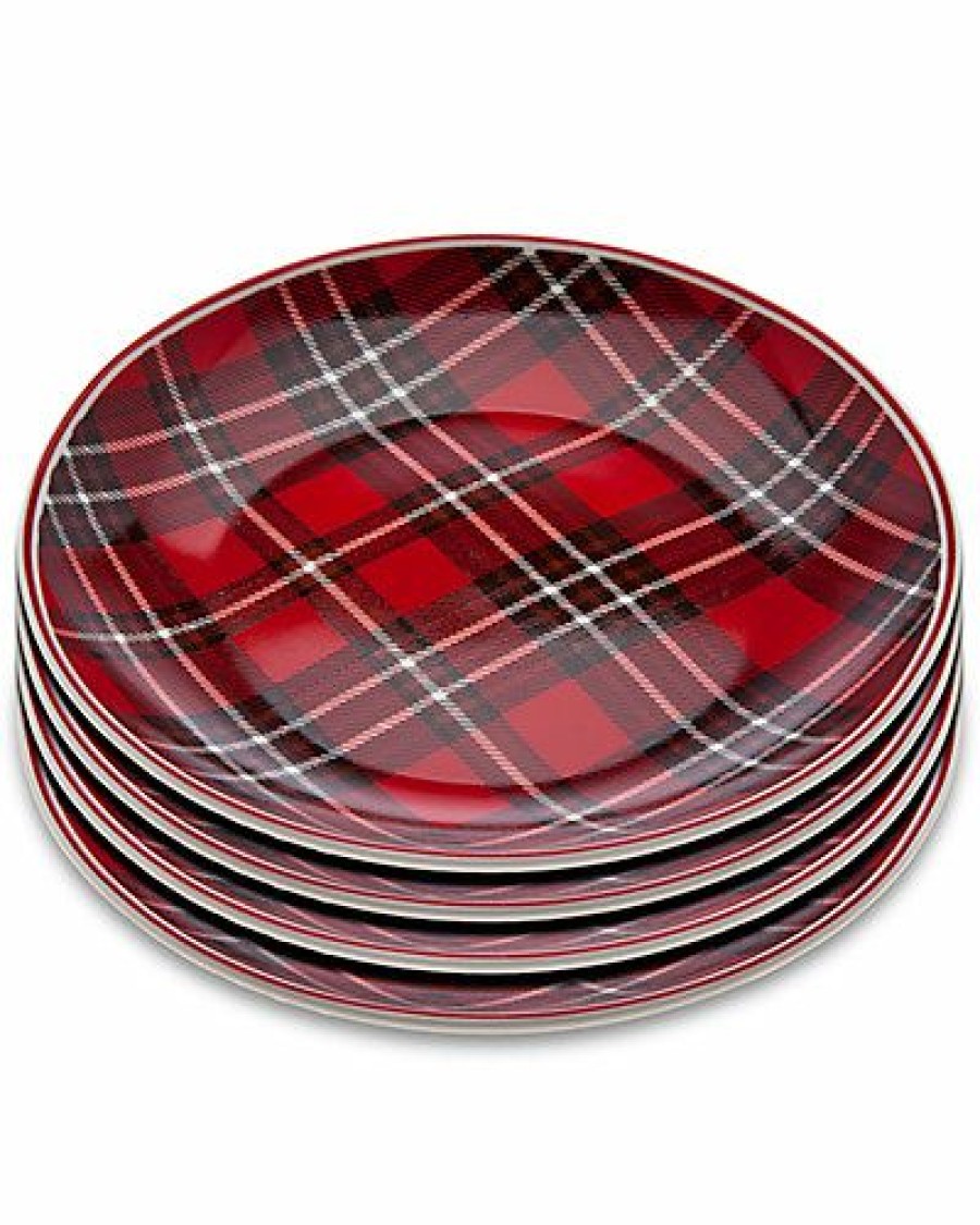 Kitchen & Dining Room * | Set Of 4 Christmas Plaid Small Plates Home