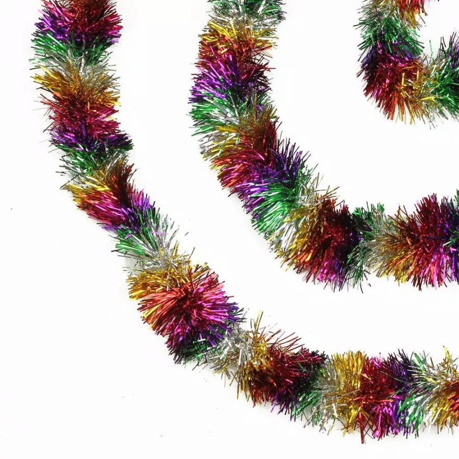 Christmas Greenery * | Northlight 50 Ft. 8 Ply Unlit Festive Shiny Rainbow Colored Christmas Foil Tinsel Garland