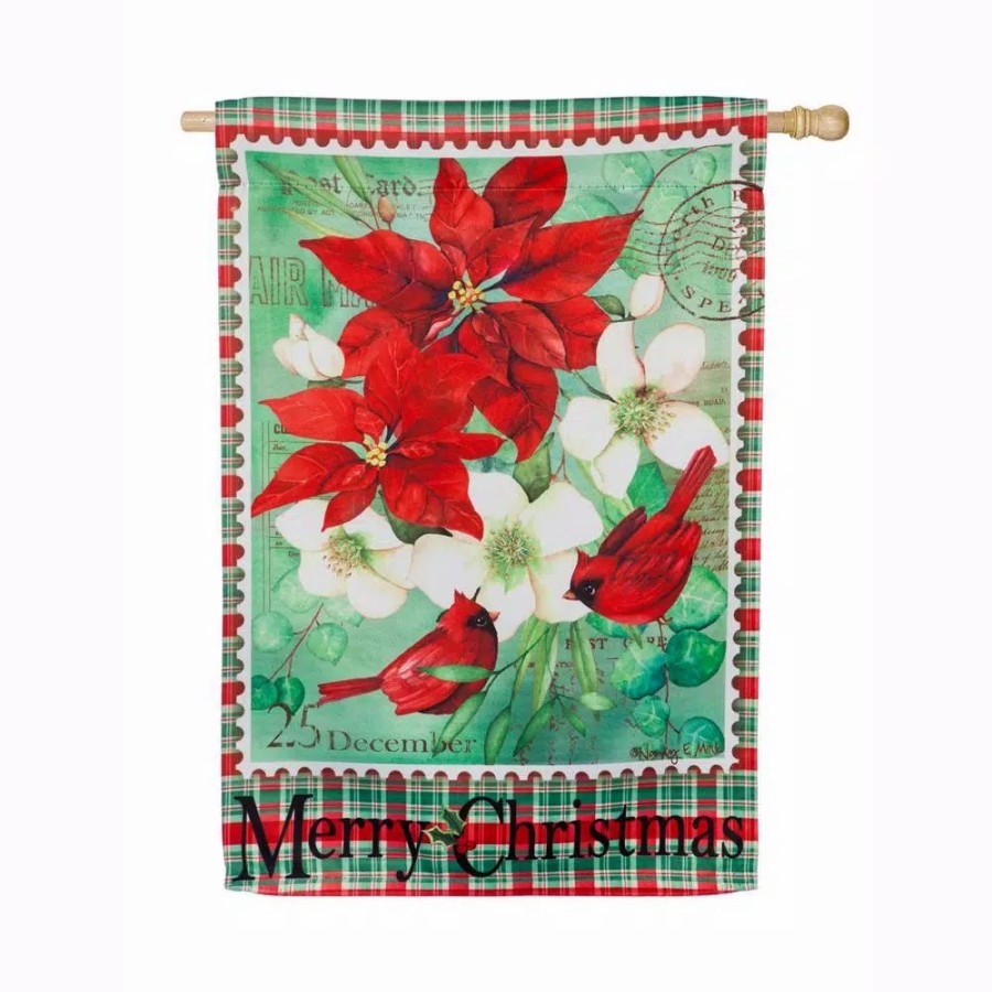 Outdoor Christmas Decorations * | Evergreen 28 In. X 44 In. Christmas Floral House Suede Flag