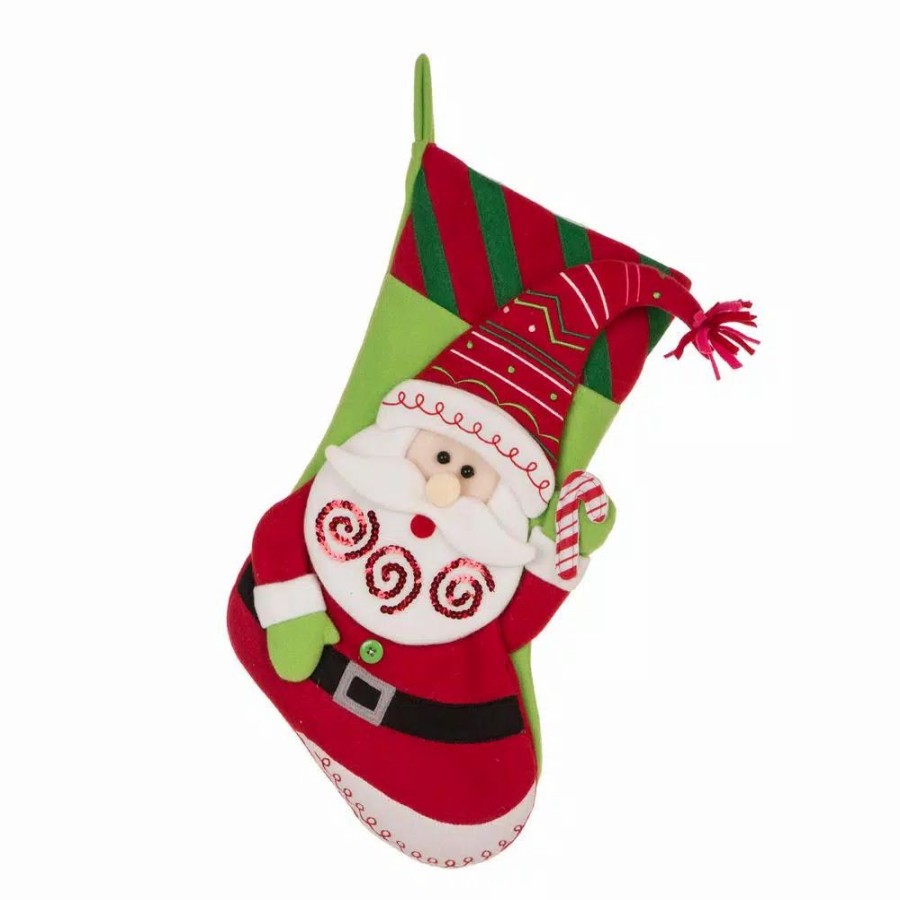 Indoor Christmas Decorations * | Glitzhome 21 In. L 3D Felt Christmas Stocking Santa