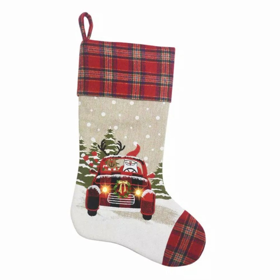 Indoor Christmas Decorations * | Manor Luxe 0.1 In. H X 20 In. L Polyester Snowy Car By Santa Light Up Christmas Stocking