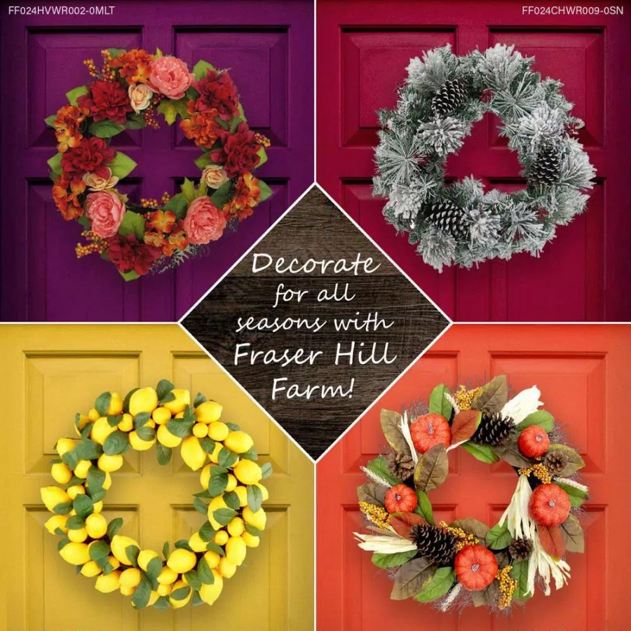 Christmas Greenery * | Fraser Hill Farm 20 In. Artificial Christmas Wreath With Ornaments And Buffalo Plaid Bows