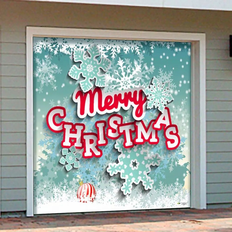 Outdoor Christmas Decorations * | My Door Decor 7 Ft. X 8 Ft. Merry Christmas Cut Paper Holiday Garage Door Decor Mural For Single Car Garage