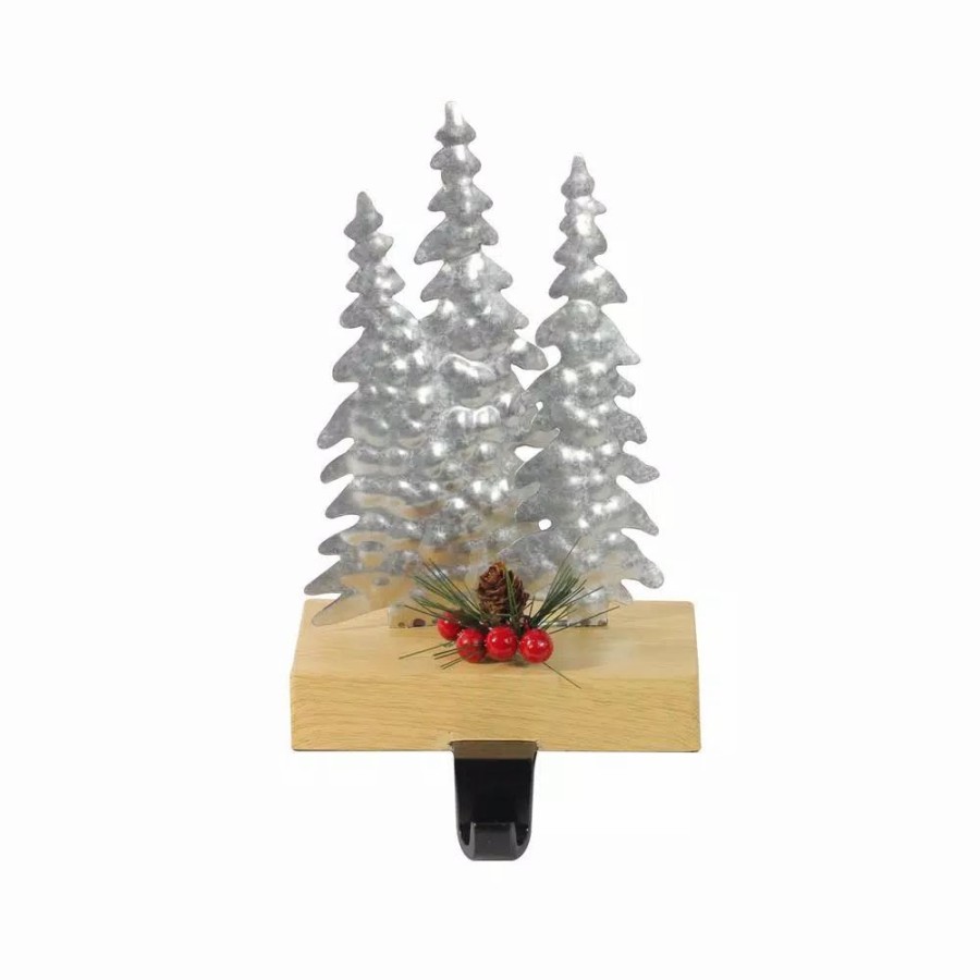 Indoor Christmas Decorations * | Northlight 8.5 In. Galvanized Metal And Wood Tree Shaped Christmas Stocking Holder