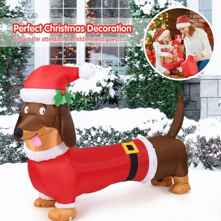 Outdoor Christmas Decorations * | Costway 5 Ft. Pre-Lit Led Lights Christmas Dog Christmas Inflatable With Waterproof Fan