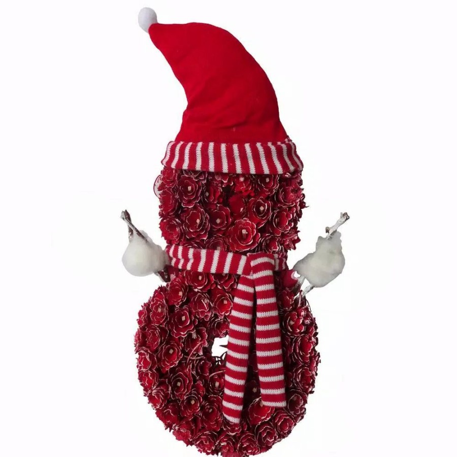 Christmas Greenery * | Fraser Hill Farm 25 In. Artificial Christmas Snowman Wreath With Hat And Striped Scarf