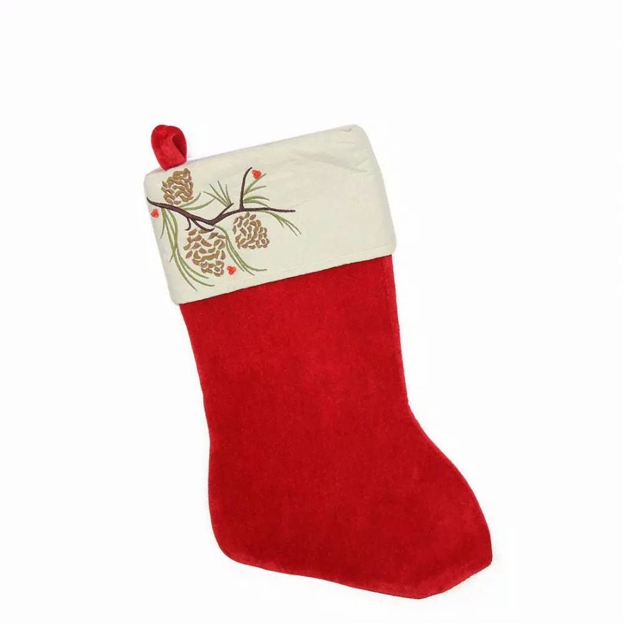 Indoor Christmas Decorations * | Northlight 19 In. Traditional Red Pine Cone Suede Cuff Christmas Stocking