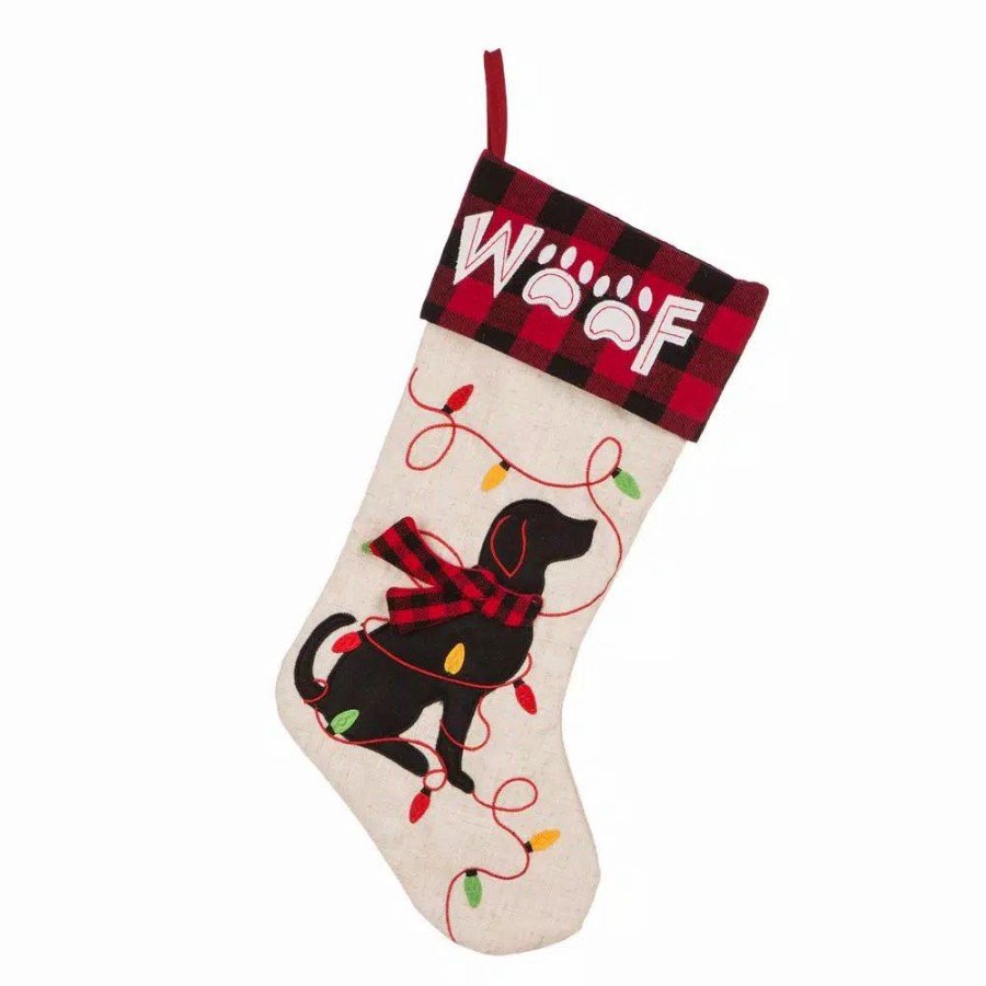 Indoor Christmas Decorations * | Glitzhome 21 In. L Led Embroidered Linen Christmas Stocking Dog