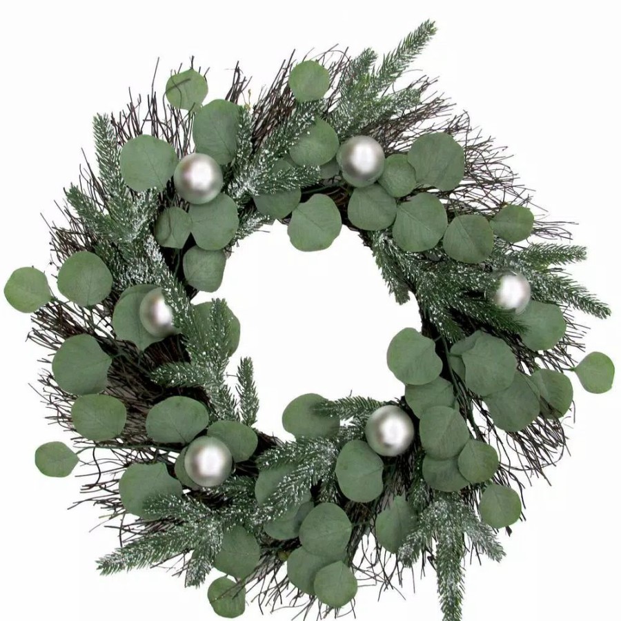 Christmas Greenery * | Fraser Hill Farm 24 In. Artificial Christmas Wreath With Ornaments And Frosted Pine Branches