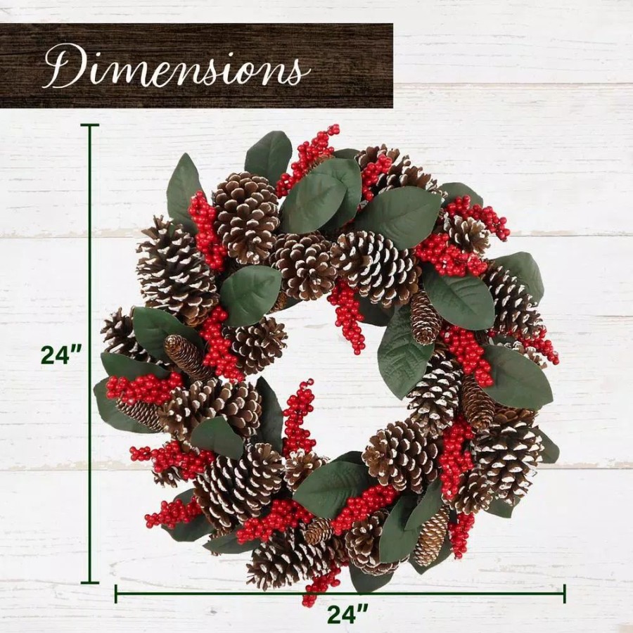 Christmas Greenery * | Fraser Hill Farm 24 In. Artificial Christmas Wreath With Ornaments And Frosted Pine Branches