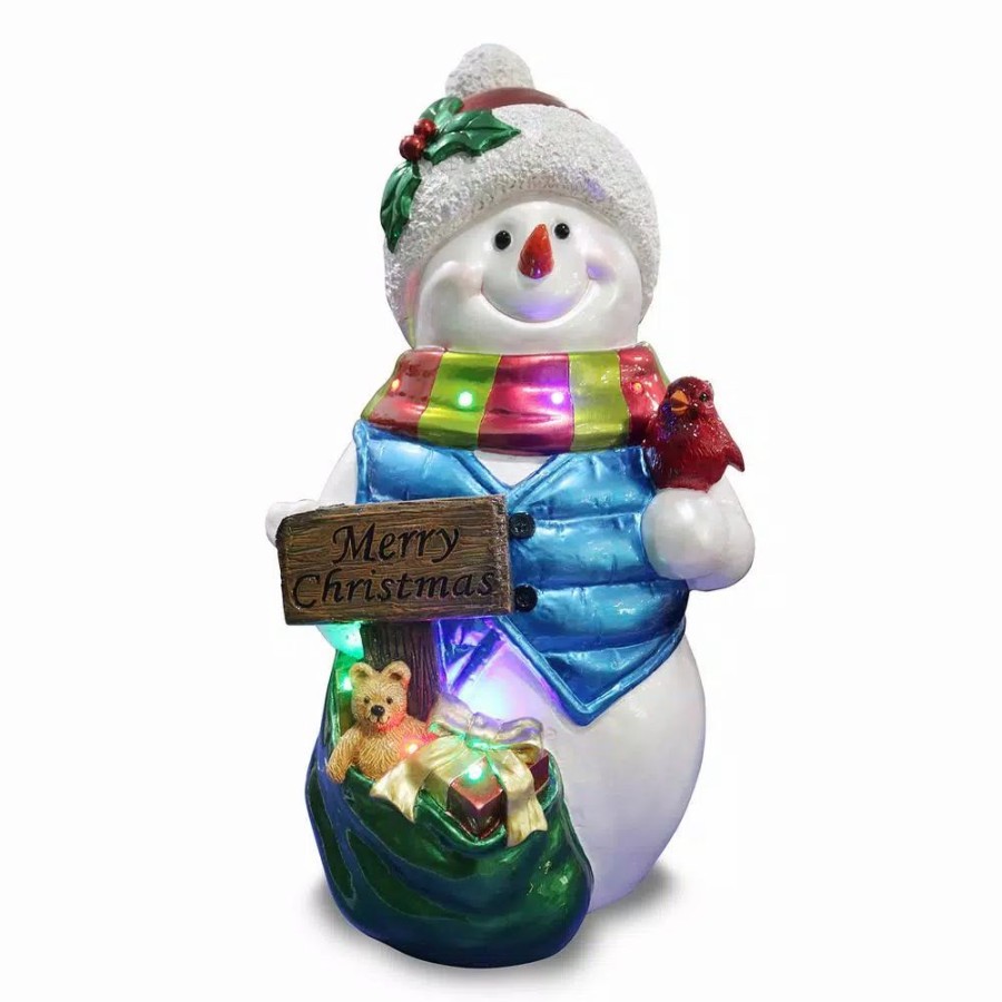 Outdoor Christmas Decorations * | Holidynamics Holiday Lighting Solutions Holidynamics, 26 In. Resin Merry Christmas Snowman