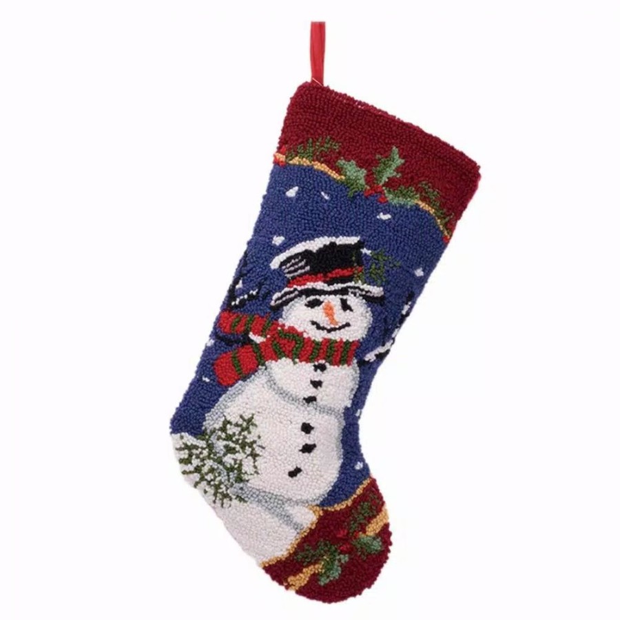 Indoor Christmas Decorations * | Glitzhome 19 In. Hooked Christmas Decor Stocking With Snowman