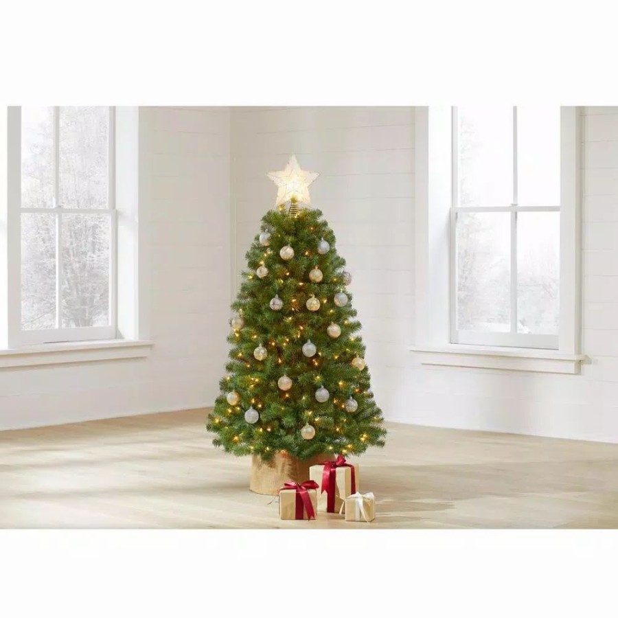 Christmas Trees * | Home Accents Holiday 4.5 Ft North Valley Spruce Artificial Christmas Tree With 200 White Mini Lights