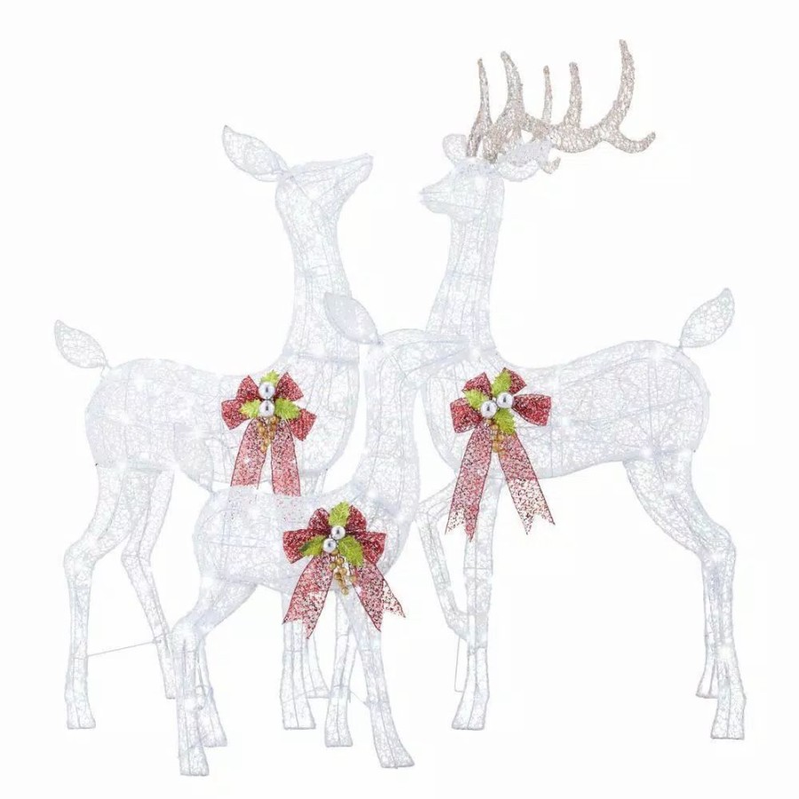 Outdoor Christmas Decorations * | Home Accents Holiday 3-Piece Fantasleigh Outdoor Christmas Deer Family With Led Cool White Lights