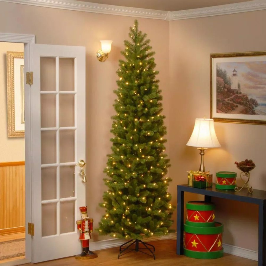 Christmas Trees * | National Tree Company 9 Ft. Downswept Douglas Pencil Slim Fir Artificial Christmas Tree With Clear Lights