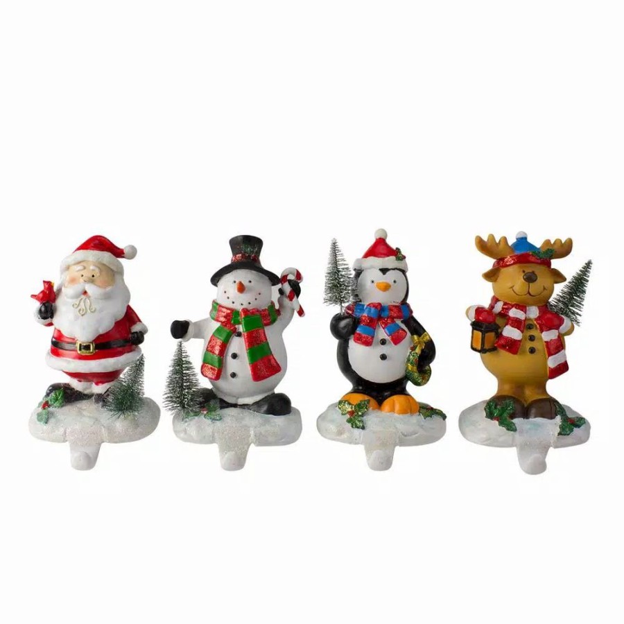 Indoor Christmas Decorations * | Northlight 5.75 In. Plastic Santa Snowman Penguin And Reindeer Christmas Stocking Holders (Set Of 4)