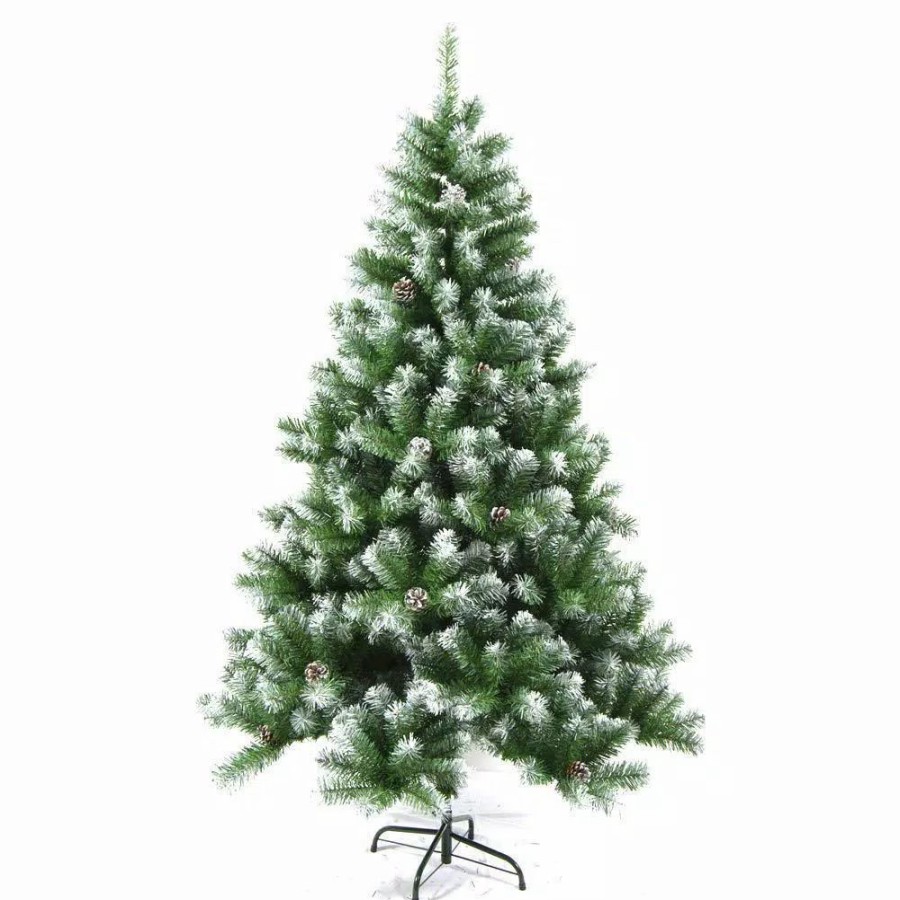 Christmas Trees * | Aleko 7 Ft. Unlit Flocked Artificial Christmas Tree With Pine Cones