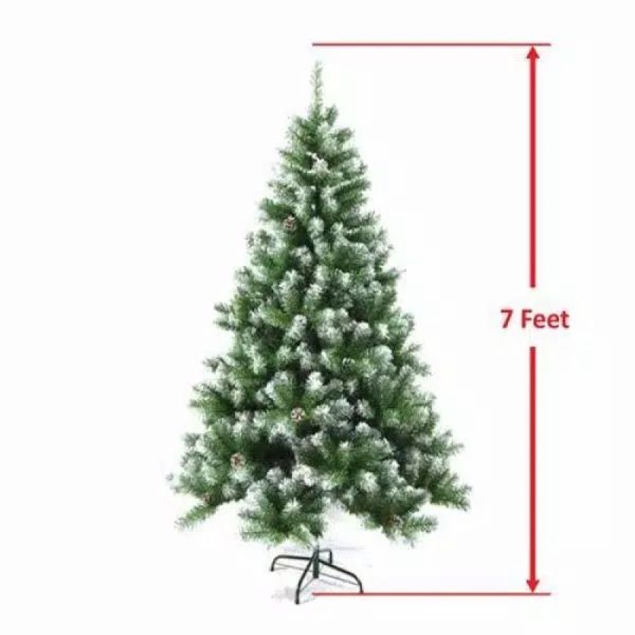 Christmas Trees * | Aleko 7 Ft. Unlit Flocked Artificial Christmas Tree With Pine Cones