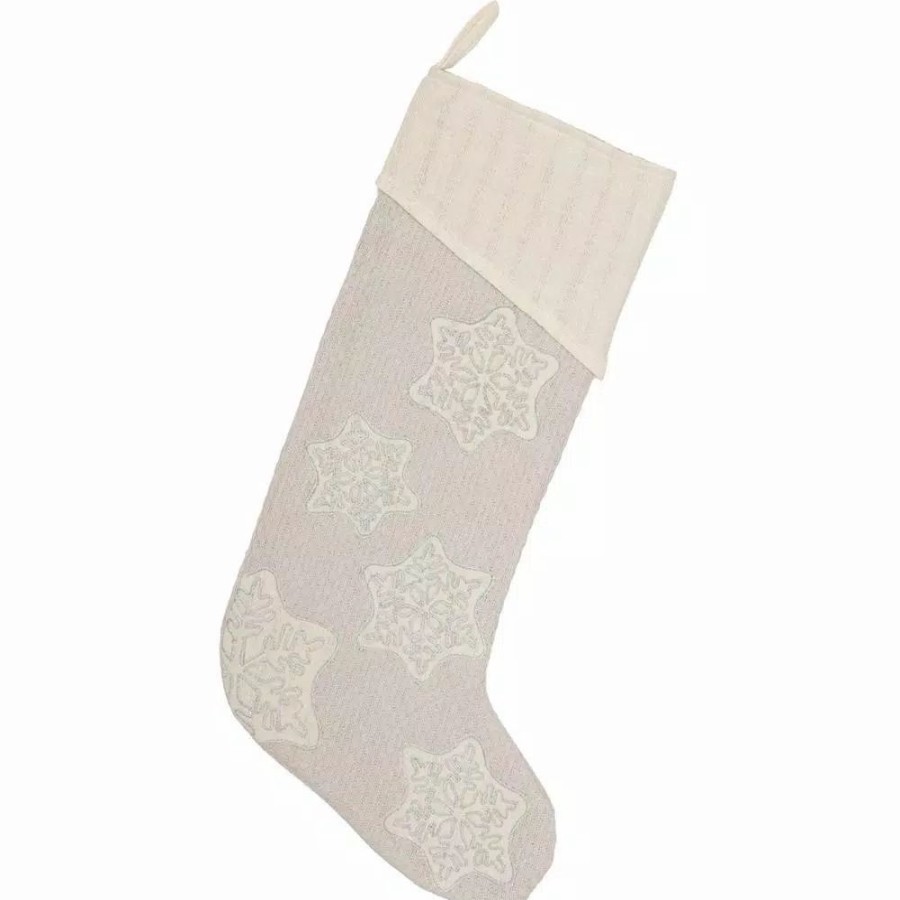 Indoor Christmas Decorations * | Vhc Brands 20 In. Cotton/Metallic Thread Ingrid Ash Grey Farmhouse Christmas Decor Stocking