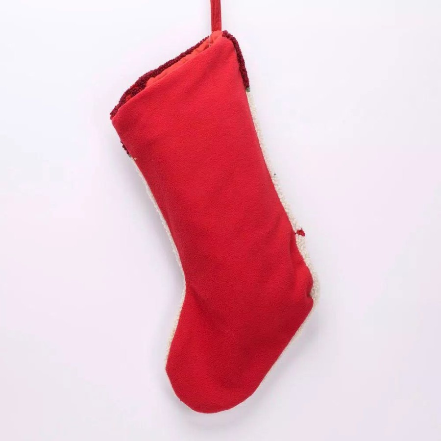 Indoor Christmas Decorations * | Glitzhome 19 In. Polyester/Acrylic Hooked Christmas Stocking With Poinsettia