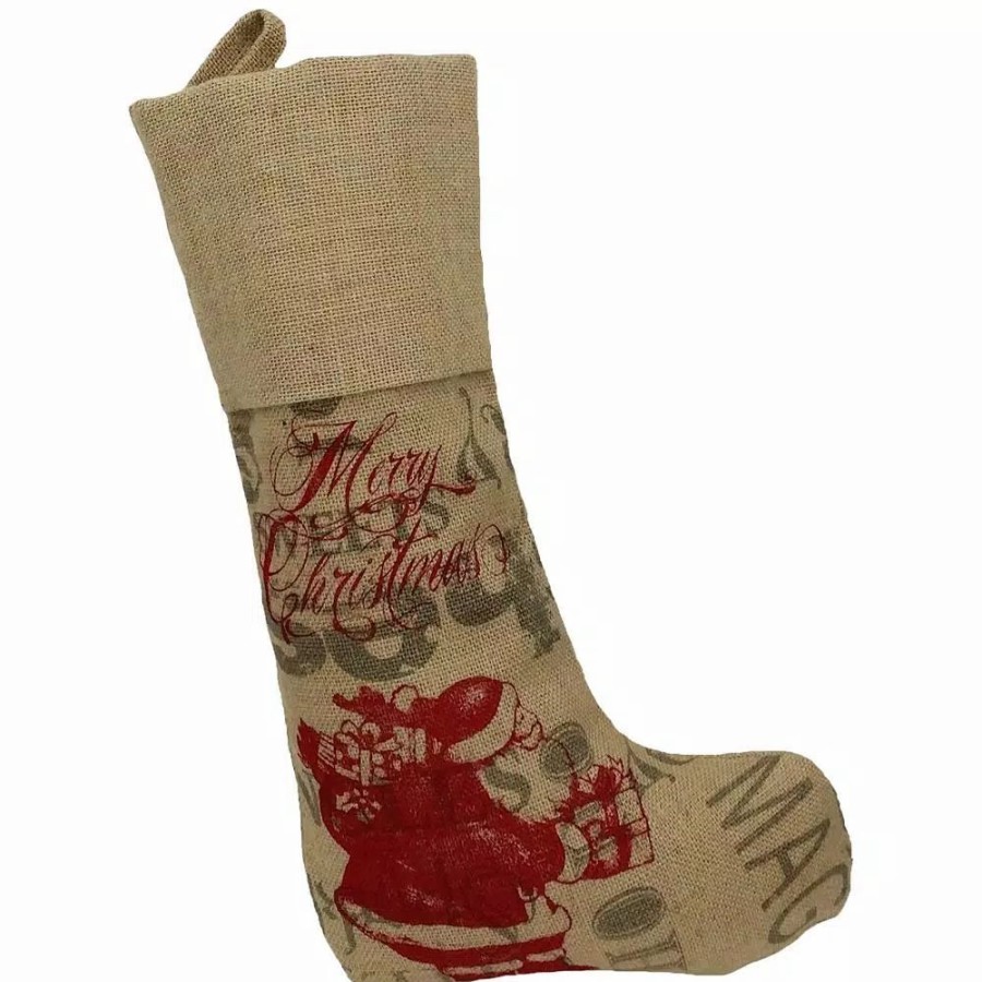 Indoor Christmas Decorations * | Manor Luxe 0.1 In. H X 20 In. L Jute Saint Nick Christmas Stocking With Printed Burlap Collection