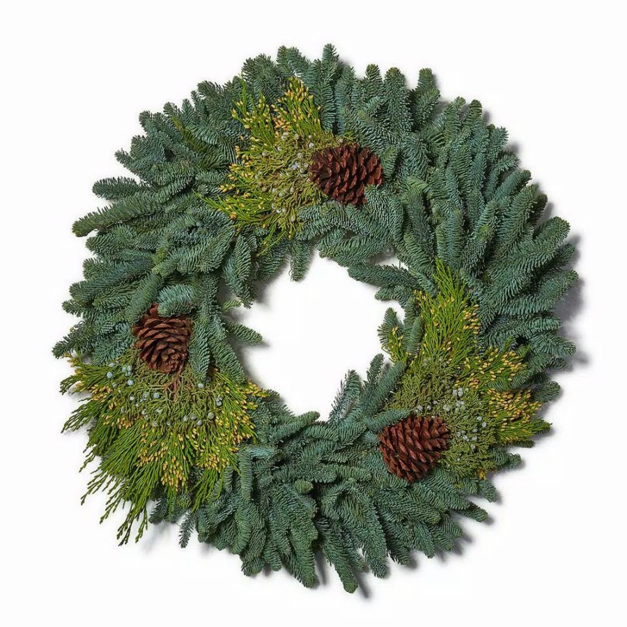 Christmas Greenery * | Van Zyverden 20 In. Live Fresh Cut Pacific Northwest Mixed Christmas Wreath Pine Cone Decorated