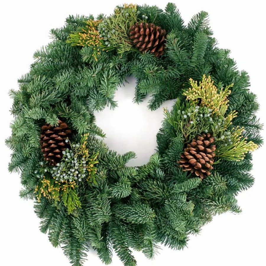 Christmas Greenery * | Van Zyverden 20 In. Live Fresh Cut Pacific Northwest Mixed Christmas Wreath Pine Cone Decorated