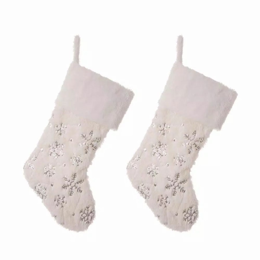 Indoor Christmas Decorations * | Glitzhome 21 In. H Polyester White Plush Stocking With Snowflake Christmas (2-Pack)