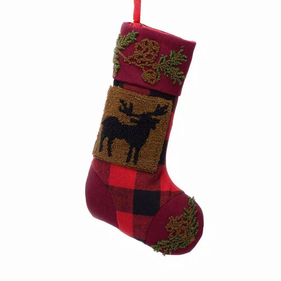 Indoor Christmas Decorations * | Glitzhome 19 In. Polyester/Acrylic Plaid Christmas Stocking With Rug Hooked Reindeer