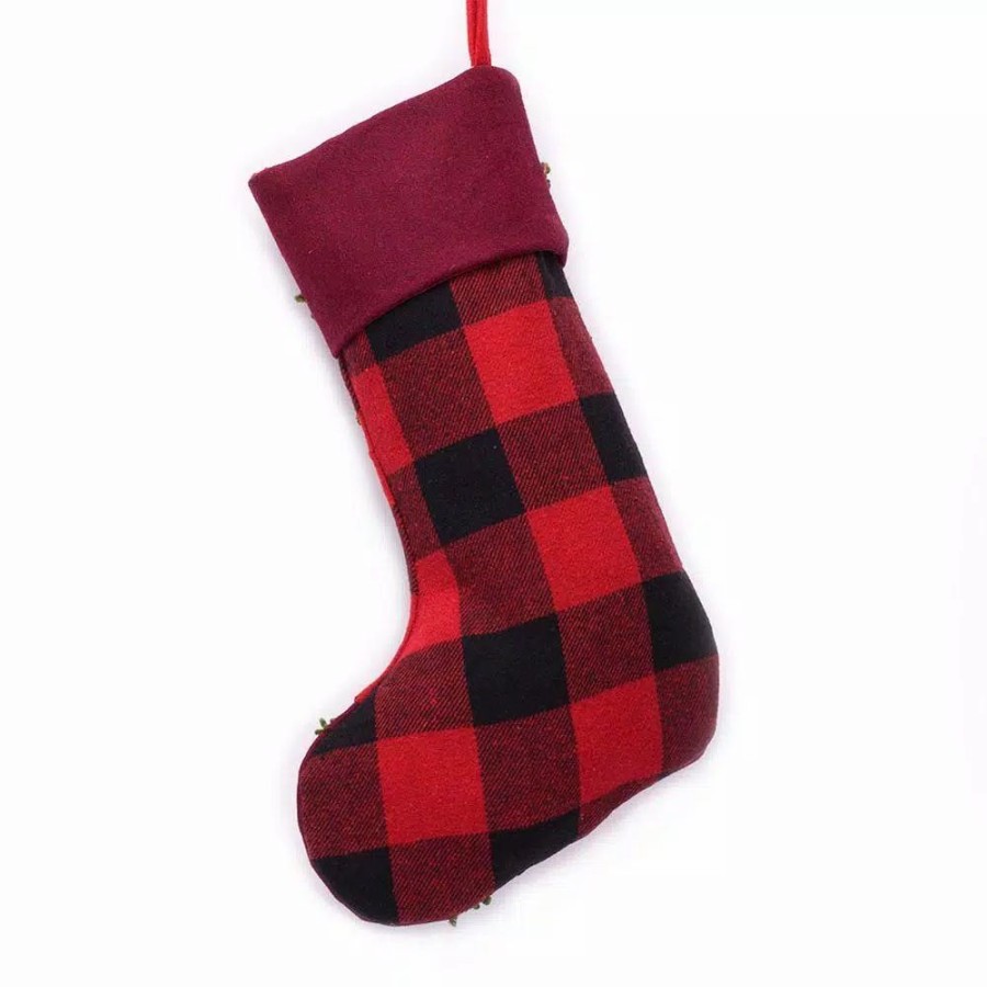 Indoor Christmas Decorations * | Glitzhome 19 In. Polyester/Acrylic Plaid Christmas Stocking With Rug Hooked Reindeer