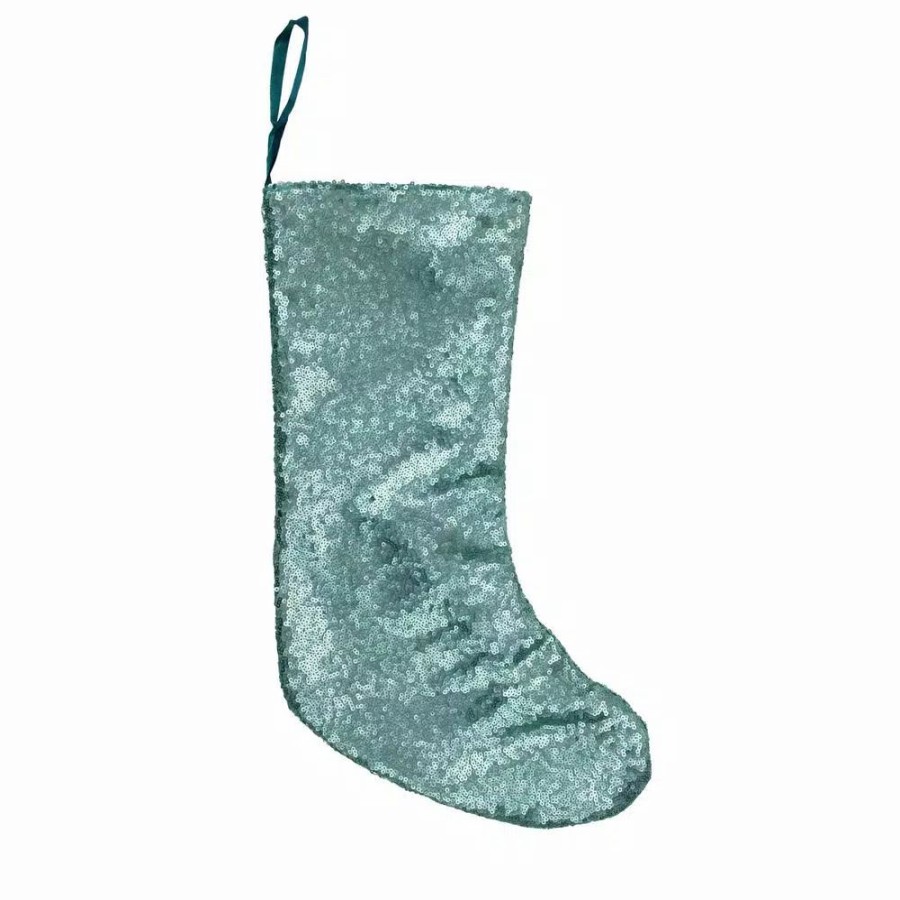 Indoor Christmas Decorations * | Northlight 17.5 In. Aqua Blue Polyester Paillette Sequins Hanging Christmas Stocking