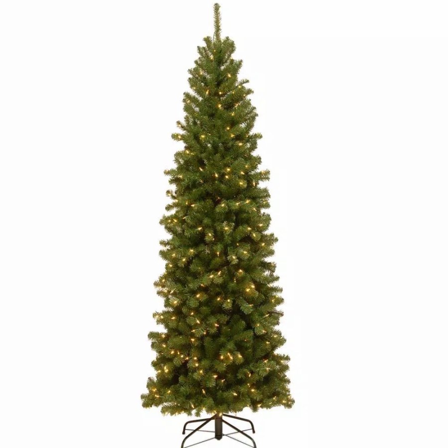 Christmas Trees * | National Tree Company 7-1/2 Ft. North Valley Spruce Pencil Slim Hinged Artificial Christmas Tree With 400 Clear Lights