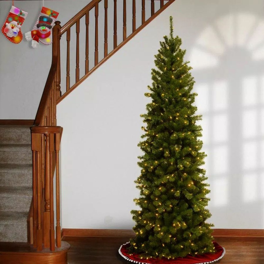 Christmas Trees * | National Tree Company 7-1/2 Ft. North Valley Spruce Pencil Slim Hinged Artificial Christmas Tree With 400 Clear Lights