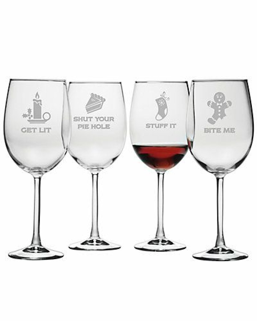 Kitchen & Dining Room * | Susquehanna Glass Crotchety Christmas Set Of 4 Ap Wine Glasses, 19Oz Home