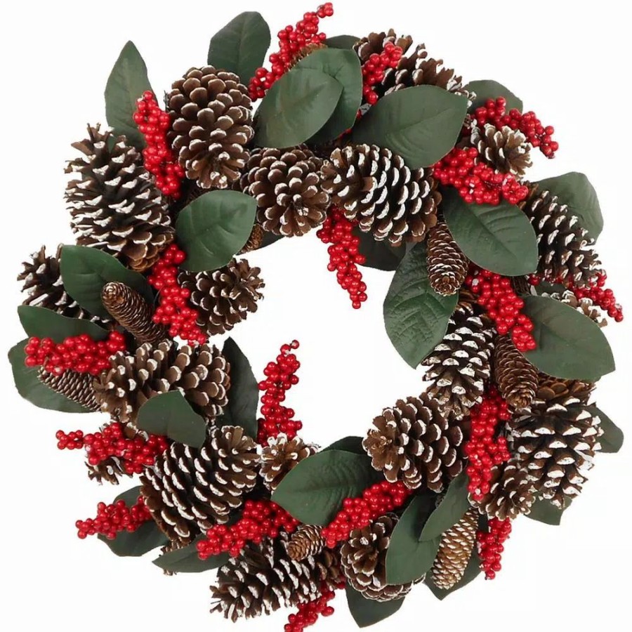 Christmas Greenery * | Fraser Hill Farm 24 In. Artificial Christmas Wreath With Red Berries And Pinecones