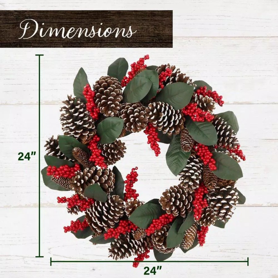 Christmas Greenery * | Fraser Hill Farm 24 In. Artificial Christmas Wreath With Red Berries And Pinecones