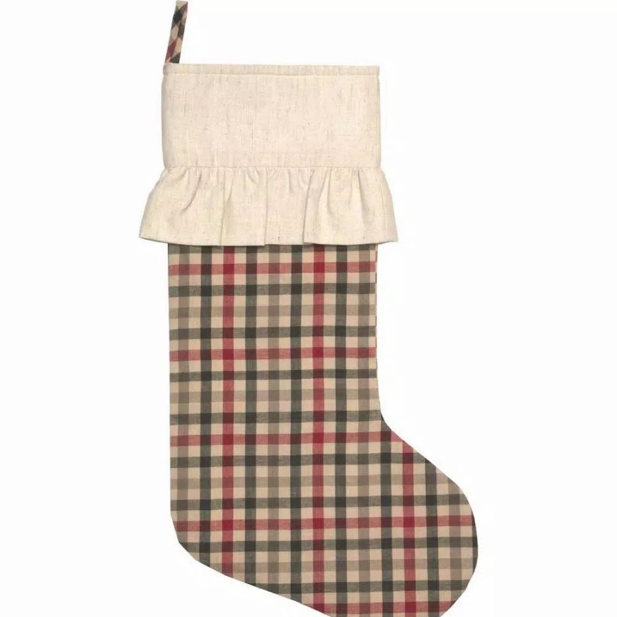 Indoor Christmas Decorations * | Vhc Brands 20 In. Hollis Ivory White Farmhouse Christmas Decor Plaid Stocking