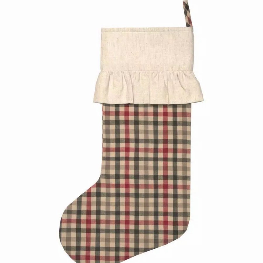 Indoor Christmas Decorations * | Vhc Brands 20 In. Hollis Ivory White Farmhouse Christmas Decor Plaid Stocking