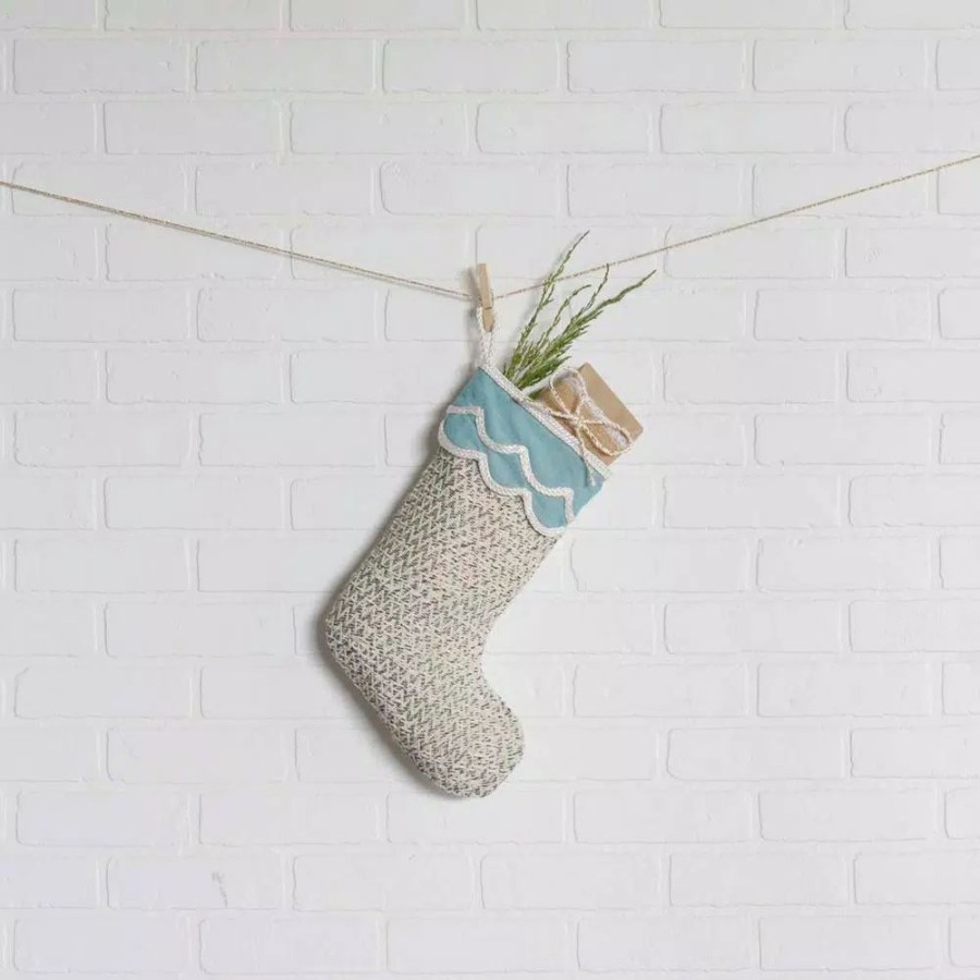 Indoor Christmas Decorations * | Vhc Brands 15 In. 100% Cotton Sanbourne Creme White Coastal Christmas Decor Stocking