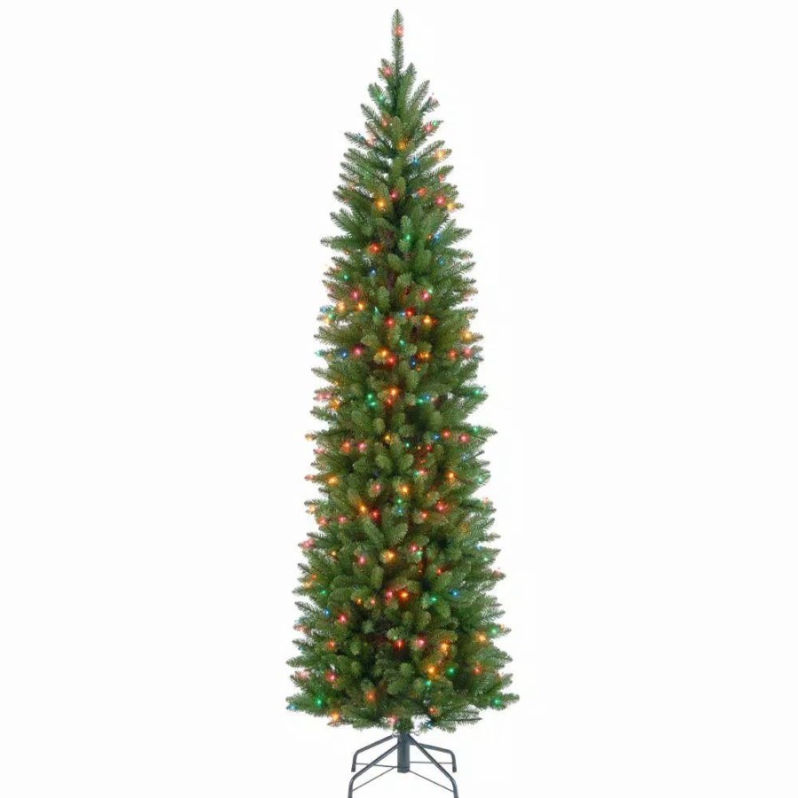 Christmas Trees * | National Tree Company 6.5 Ft. Kingswood Fir Pencil Artificial Christmas Tree With Multicolor Lights