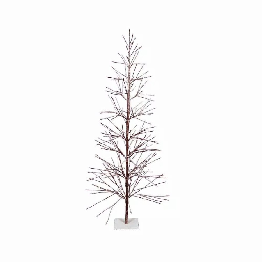 Christmas Trees * | Alpine Corporation Indoor/Outdoor Artificial Flocked Christmas Tree With Warm White Led Lights, Brown